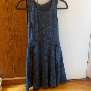 Aqua A-line mini dress in blue animal print
